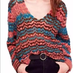 Free people v neck striped pink and blue sweater